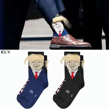 

Men Women Combed Cotton Long Crew Socks Funny American President With 3D Fake Hair Crazy Gift Creative Casual Short Tube Hosiery