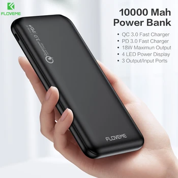 

FLOVEME Quick Charger 3.0 Power Bank 10000mAh Portable Charging 3 input PowerBank USB External Battery Charger For Xiaomi Mi 9 8