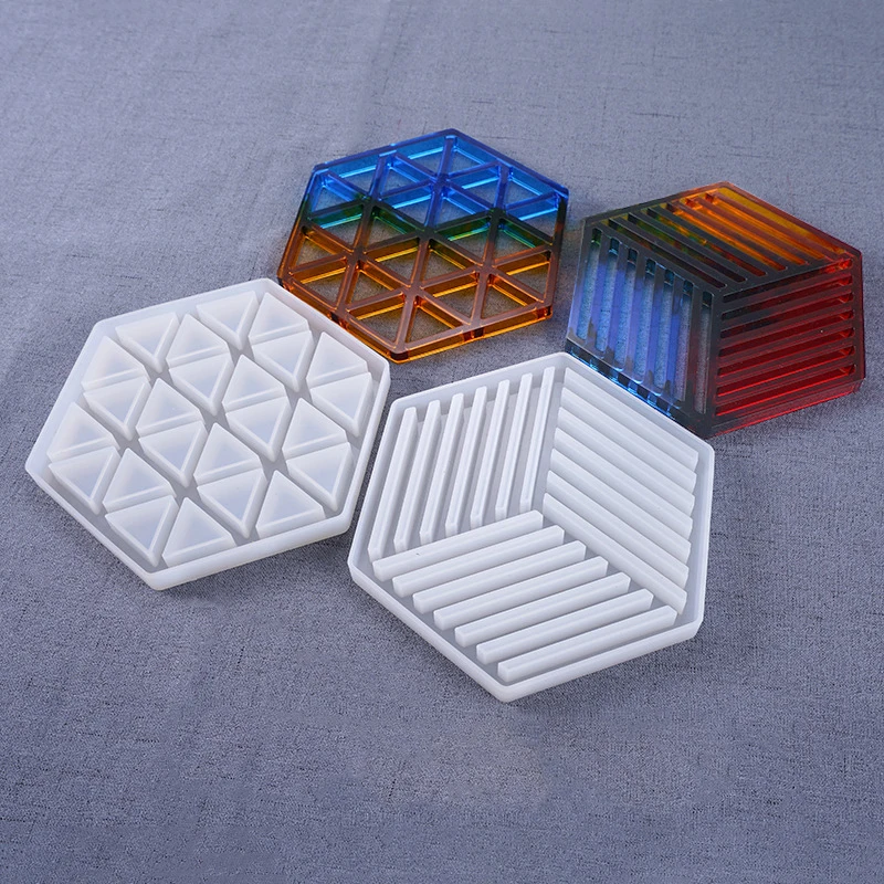 

16x14cm Concrete Molds Designer DIY Coaster Diamond Stripe Shaped Epoxy Resin Gypsum Crafts Cement Tray Silicone Mold