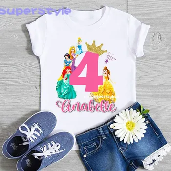 

1-10Y VOGUE Princess Print Custom name Happy Birthday Girls T Shirt Cartoon Funny Kids Clothes Kawaii Children T-shirt dHKP453