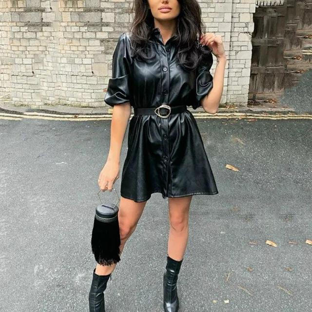 black button up mini dress