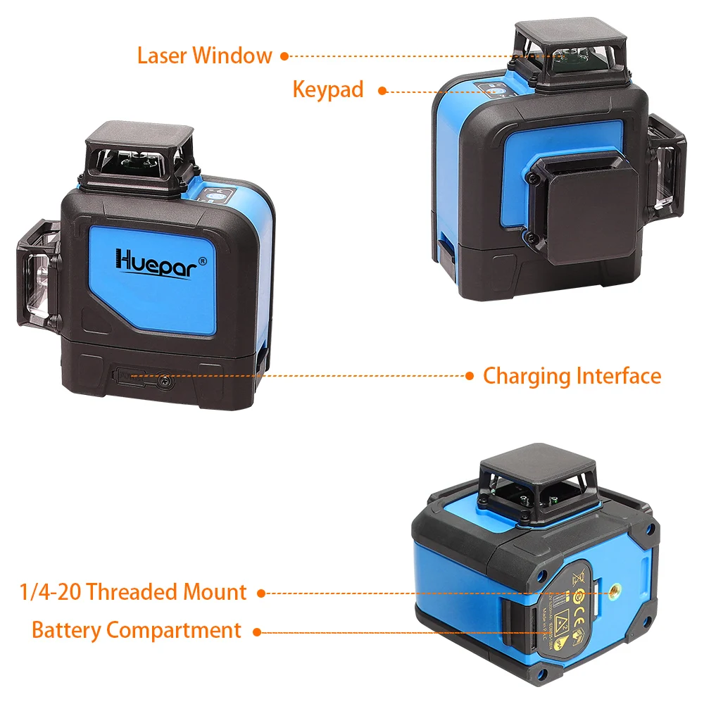 US $101.24 Huepar 12 Lines 3D Cross Line Laser Level Green Laser Beam Line with Liion battery SelfLeveling 360 Vertical amp Horizontal