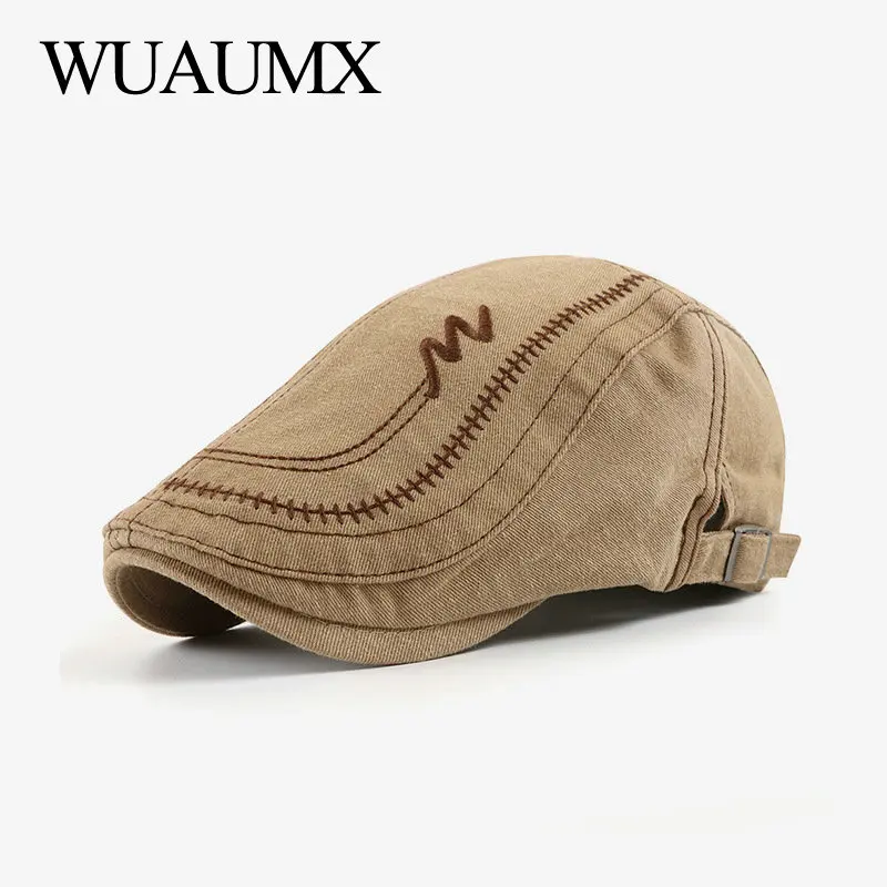 Casual Berets Hat Men Women Washed Cotton Embroidery Visors Solid Peaked Caps Herringbone Flat Caps casquette beret casual hat,beret hat,woolen beret