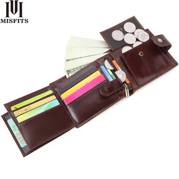

MISFITS Cow Leather Men Short Wallet Casual High Quality Male Clutch Bag Standard Trifold Purse Card Holder Free Shipping