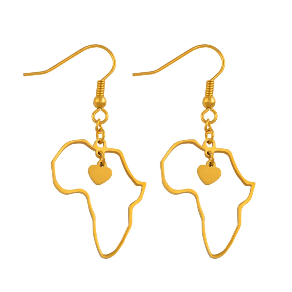 Gold Color Anniyo/Сердце Карта Африки серьги для женщин Девушка Мода серебро/золото цвет карты Африки ювелирные изделия#045721 - Окраска металла: Gold Color