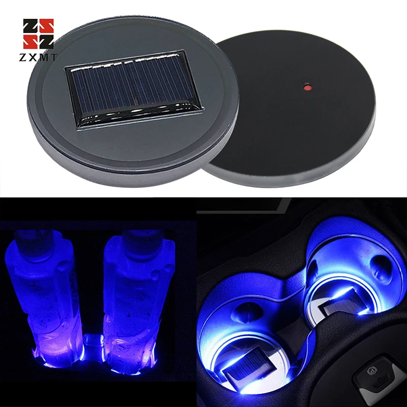 

ZXMT 2pcs Car Led Cup Holder Pads Light Mats Bottle Coasters Water Bottom Mat RGB Light Led Atmosphere Light Auto Inside Parts