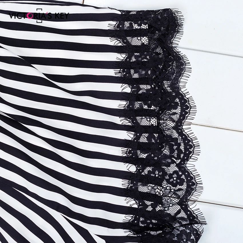 Ночное белье в черно-белую полоску от VICTORIA'S KEY, женское сексуальное нижнее белье, топ с кружевной отделкой и короткая Пижама, набор, осень, ночная рубашка