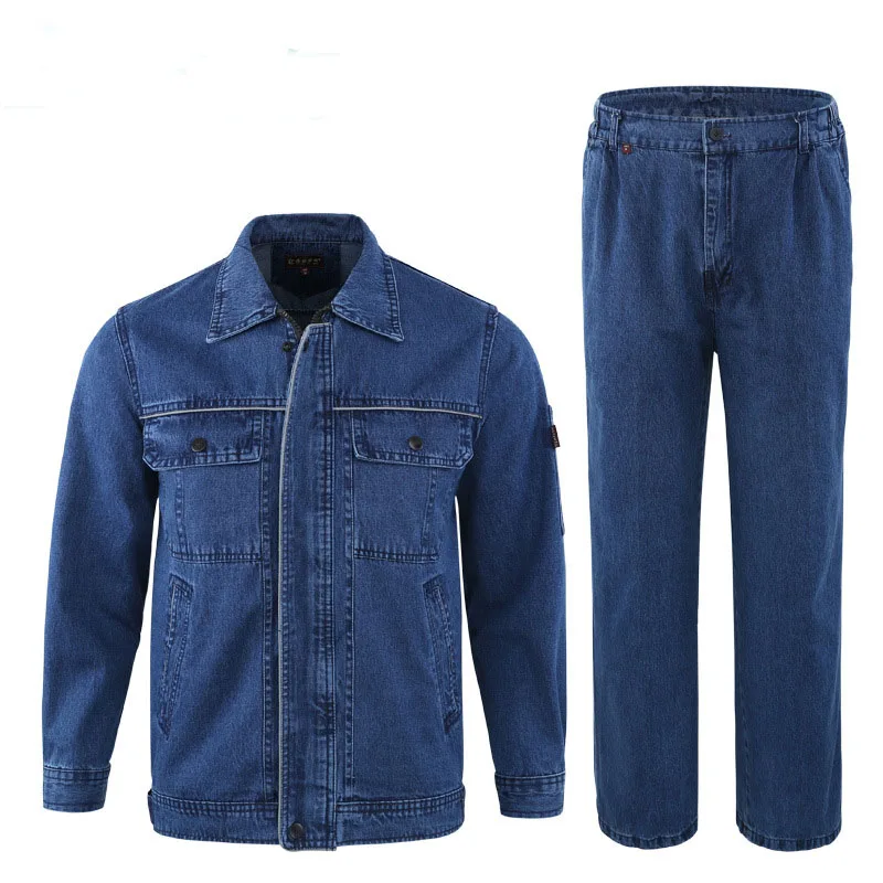 New Men Uniform Jeans Sets Clothing Long Sleeve Jacket Slim Cowboy Two Pieces Breathable Male Wear Resistant Denim Suits 5XL 6
