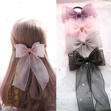 Шифоновая Милая заколка в Стиле Лолита с большим бантом для девочек, японский Женский карнавальный головной убор, аксессуар для волос, веревка для волос B568