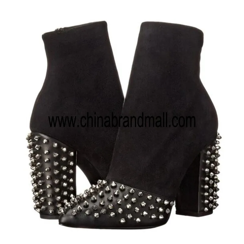 

Rivet Ankle Boots Rivets Heel High Heels Women Shoes Slip On Sexy Party Shoes Fashion Ladies Runway Motorcycle Boots Big Size 45