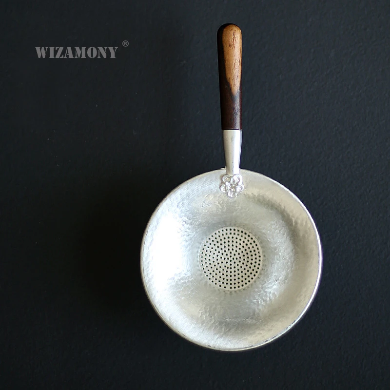 WIZAMONY Китайский Чайный фильтр ручной работы из чистого олова с черной ручкой
