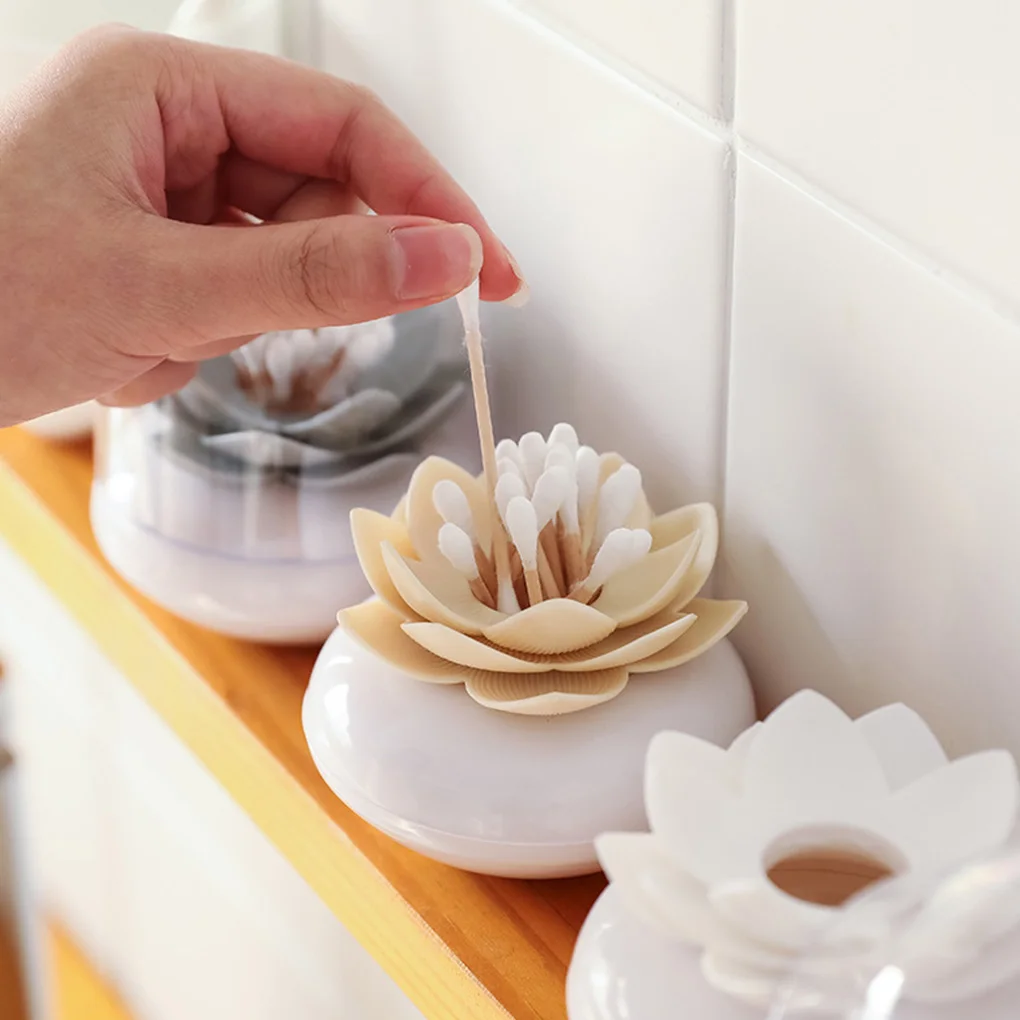 

Cotton Swab Holder Flower Design Storage Container Toothpicks Organizer Tube with Dust Cover Organizer Box For Living Room Home