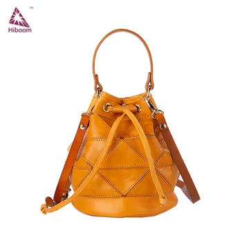 

Hiboom Patchwork leather bag for women totes bags shoulder Gold color New design and Changeable Lock rope bag