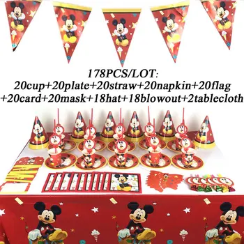 

Mickey Mouse Birthday Party Decoration Supplies Tableware Set Red Napkin Plate Cup Tablecloth Hat Mask Kids Boys Favor Blowouts