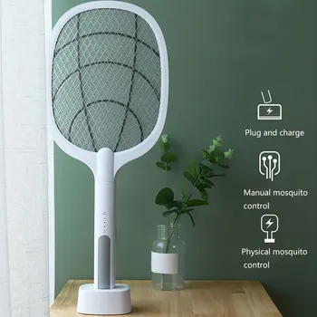 

Wasp Racket Handheld Bug Zapper Mosquito Swatter Night Killer Lamp Home Insect Trap Electric 3000V Rechargeable 2 In 1 Fruit Fly