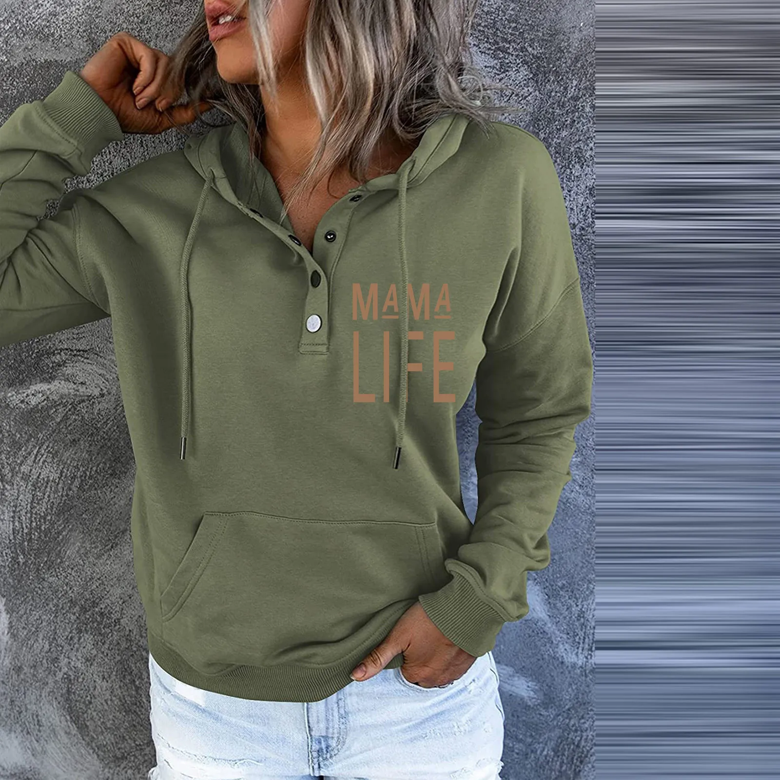 Women's Pullover Winter Warm Casual Hoodies Tops Letter Printing Casual Button Down Long Sleeve Pocket Sweatshirts Pullovers 1