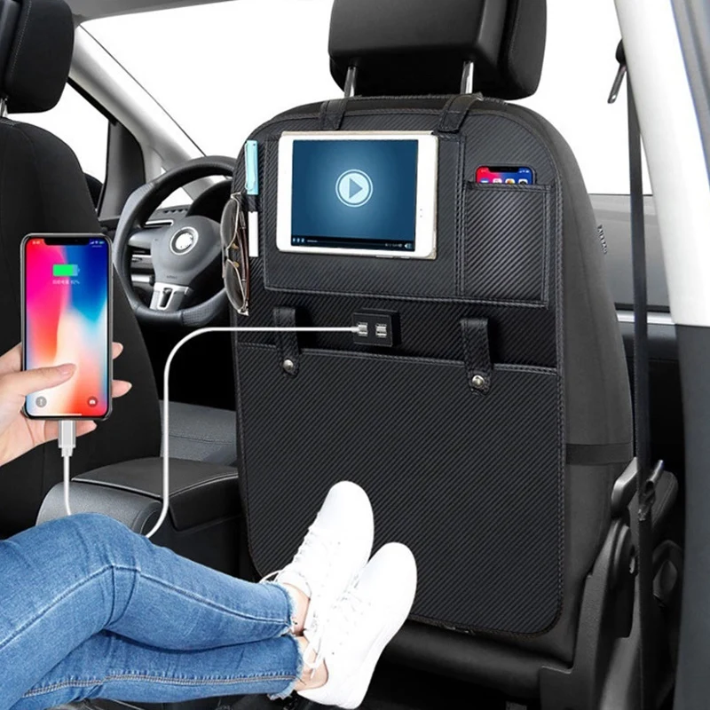 Автомобильный защитный чехол на заднюю часть сиденья 4 Usb зарядное устройство Кожаный детский кик-коврик грязевая Чистка/для защиты ребенка авто чехлы для сидений Kickin
