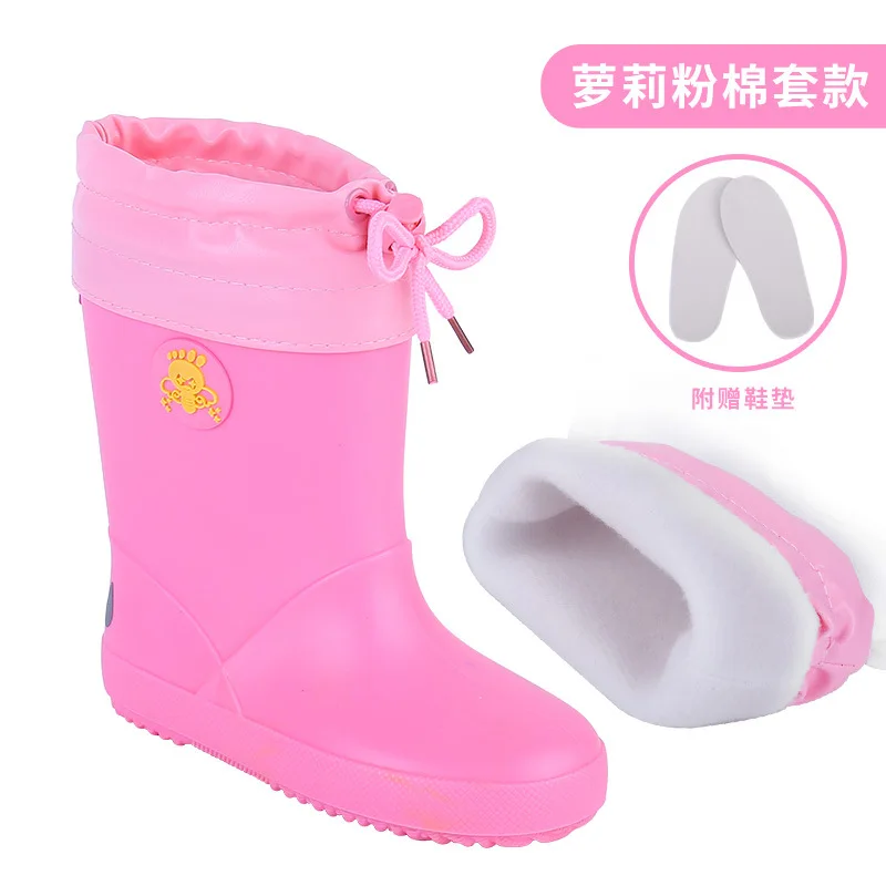 Новинка года; детские резиновые сапоги; водонепроницаемая обувь; светоотражающие резиновые сапоги - Цвет: thicken pink