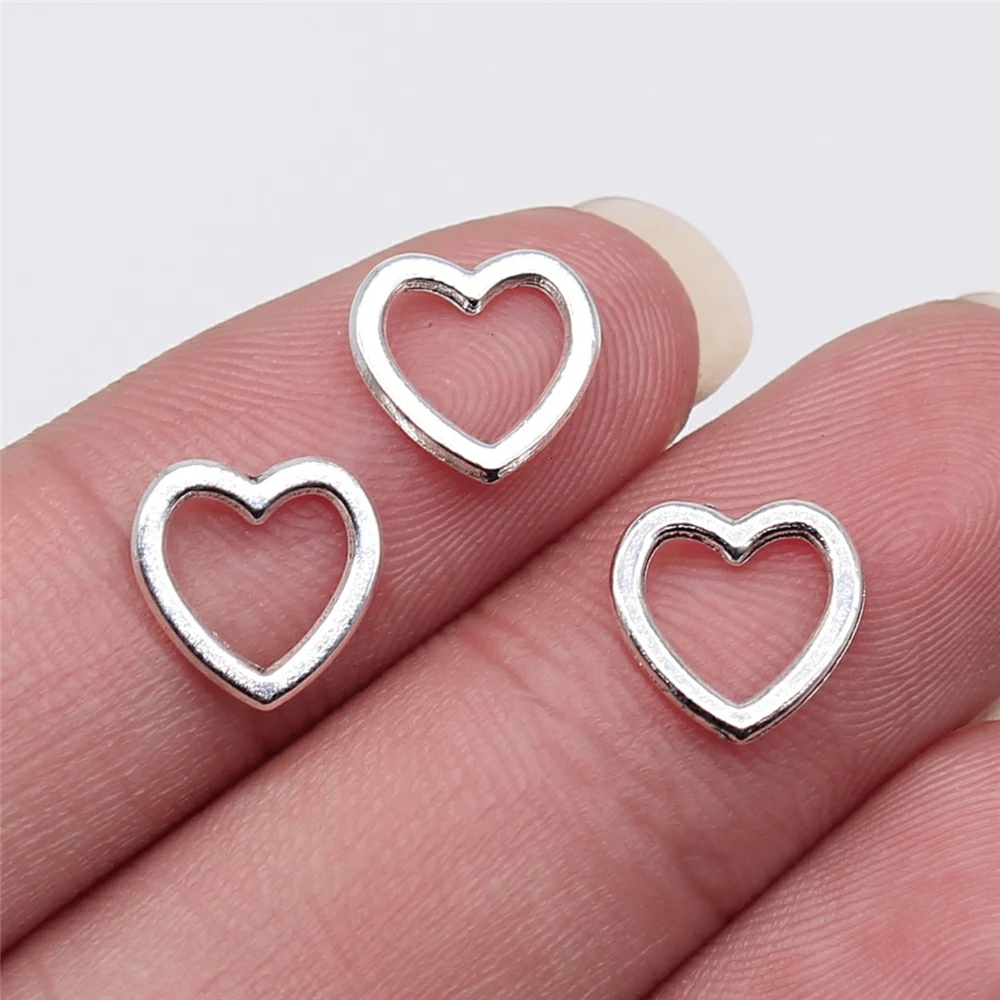 WYSIWYG 40pcs 10x9mm Antique Silver Color Hollow Heart Charms Pendant
