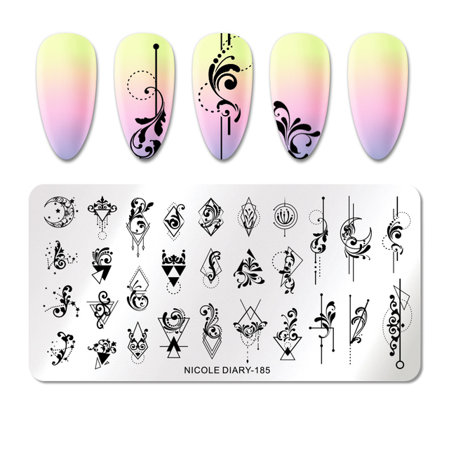 DIARY Flower Leaf Nail Stamping Plates Cute Abstract Face Lines Stamp Template Nail Art Image Printing Stencil Tools