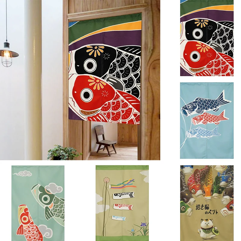 

Japanese Fabric Curtain Kitchen Door Curtain Non Perforated Half Panel Curtain Home Decoration Geomantic Blackout Curtain