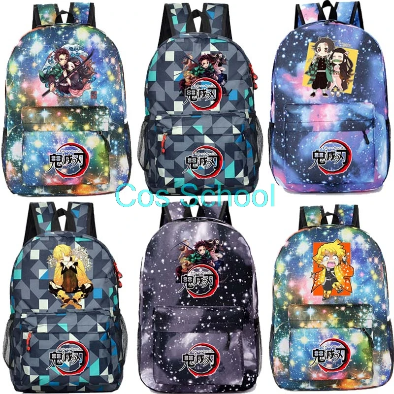 Cos School Kamado Tanjirou Nezuko Backpack Demon Slayer Kimetsu no Yaiba Backpacks Oxford Fabric Bags Anime Zenitsu knapsacks