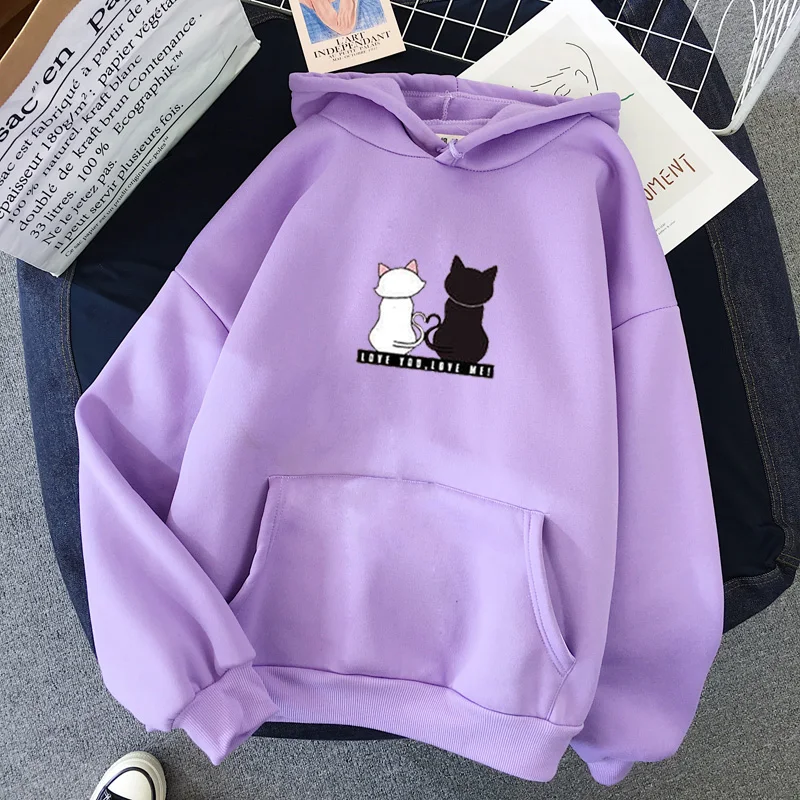 Зимняя женская толстовка с капюшоном с изображением животных Kawaii Cat, толстовки с принтом Harajuku, бархатный утепленный пуловер, толстовки с капюшоном в стиле Kpop, топы