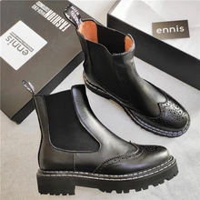 ENNIS/брендовые зимние ботинки; женские ботинки из натуральной кожи; женские ботильоны на плоской подошве; осенние ботинки с перфорацией типа «броги» на платформе без застежки; Цвет Красный; Новинка; A9237