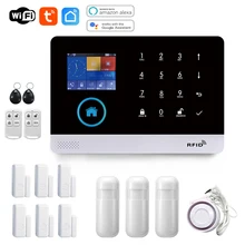 Tuya – système d'alarme de sécurité domestique intelligent sans fil, GSM, avec télécommande, capteur de porte, anti cambriolage, compatible avec Alexa