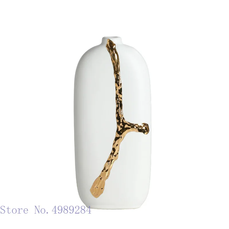 Creativity White Ceramic Vase Golden Branches Flower Arrangement Hydroponics Modern Home Decoration Wedding Flower Vase 6