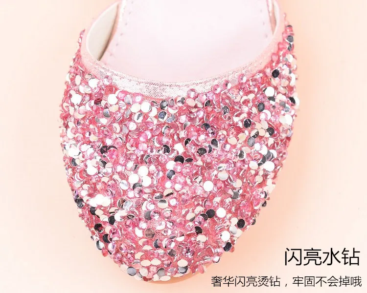 Princess Kids Shoes Girls Sandals 2022 New Casual Glitter Rhinestone Children High Heel Crystal Student Performance Footwear