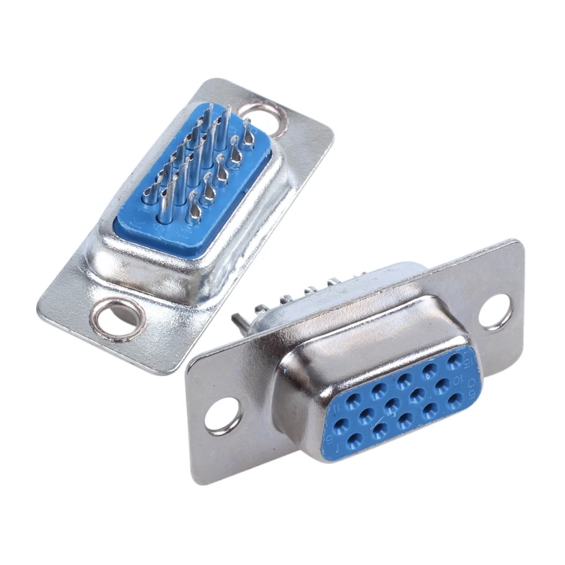 3Pcs Replacement Solder VGA DB15 15 Pin Female Connector Adapter Silver+Blue