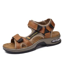 

Brand Mens Sandals Summer Genuine Leather Sandals Outdoor Air Cushion Casual Sandal 2021 Roman Male Beach Shoes Plus Size 38-47