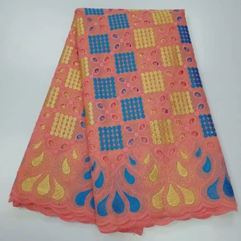 

5 yard Swiss lace fabric 2019 latest heavy beaded embroidery African cotton fabrics Swiss voile lace popular Dubai style