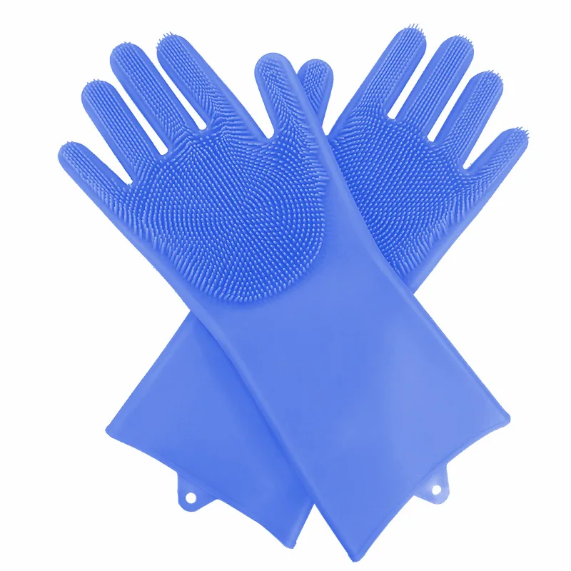 Пищевые перчатки для мытья посуды силиконовые перчатки для мытья посуды с чистящей щеткой кухонные резиновые перчатки для мытья посуды - Цвет: Blue