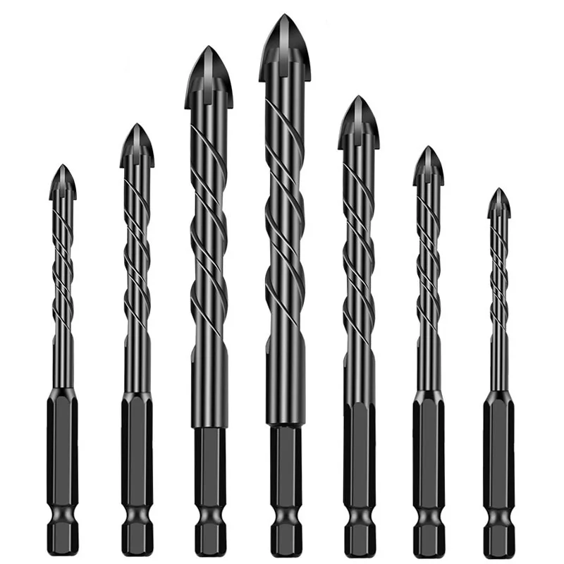 Cross Hex Shank Spiral Groove Tile Drill Bits Alloy Triangle Drill Bit