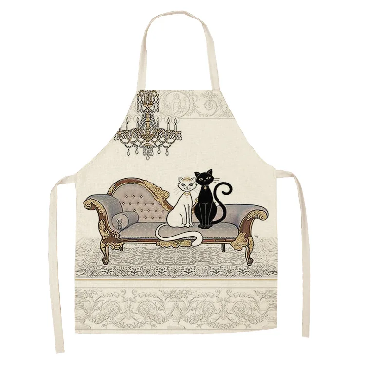 Кухонный Фартук для родителей и детей с рисунком черного кота, без рукавов, хлопковые льняные фартуки для детей, мужчин, женщин, инструменты для уборки дома