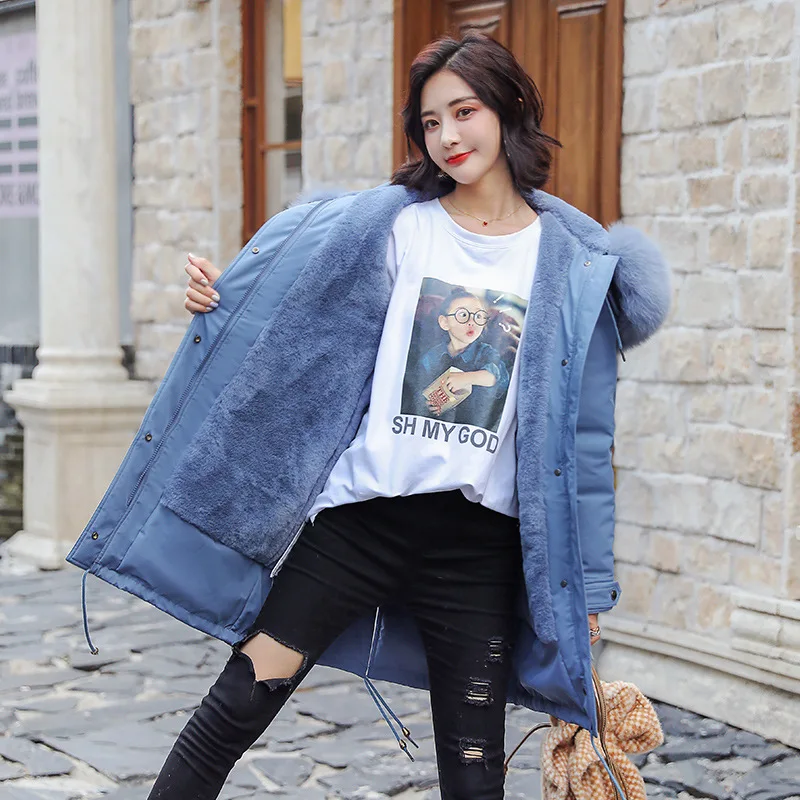 

Large Fur Collar Cotton-padded Clothes Winter Coat Women's 2019 Fat Mm Korean-style Thick Slimming Mid-length INS Cotton Coat Hc