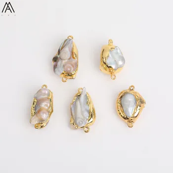 

Unique Women Double Connector Baroque Pearl Jewelry,Plated 24k Gold Pearl Charm Necklace Earring Making DIY For Women YYF-65AMAJ