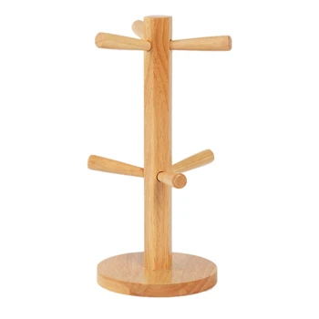 

Tree Shape Wood Coffee Tea Cup Storage Holder Stand Kitchen Mug Hanging Display Rack Drinkware Shelf with 6 Hooks