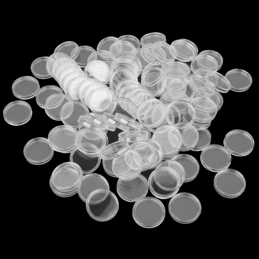 Plastic Coin Capsules Round Coins Holder 21mm-40mm Clear Storage Container Protective Case, 100 Pieces