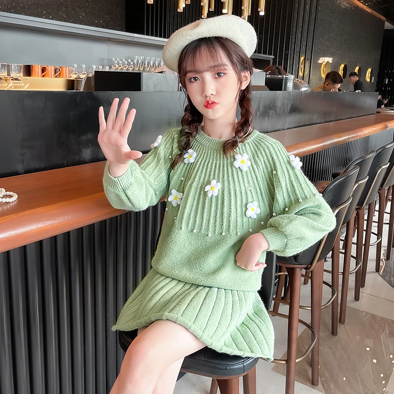 

New Fashion Kids Girls Sweater Dress Winter Warm Knit Children Cardigan Teenager Crochet Christmas Knitwear Girls Sweaters 4-15Y