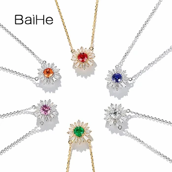 شراءBAIHE الصلبة 18K الأبيض/الأصفر/ارتفع الذهب الماس/الزمرد/الياقوت/روبي/الوردي الياقوت/البرتقال قلادة سلسلة قصيرة تصل إلى عظمة الترقوة امرأة القلا...