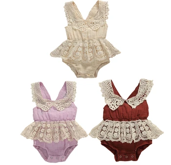 

0-24M Newborn Baby Girls Bodysuits Summer Clothing Lace Cotton Cute Jumpsuits Sleeveless Sunsuits Clothing Outfits Playsuit
