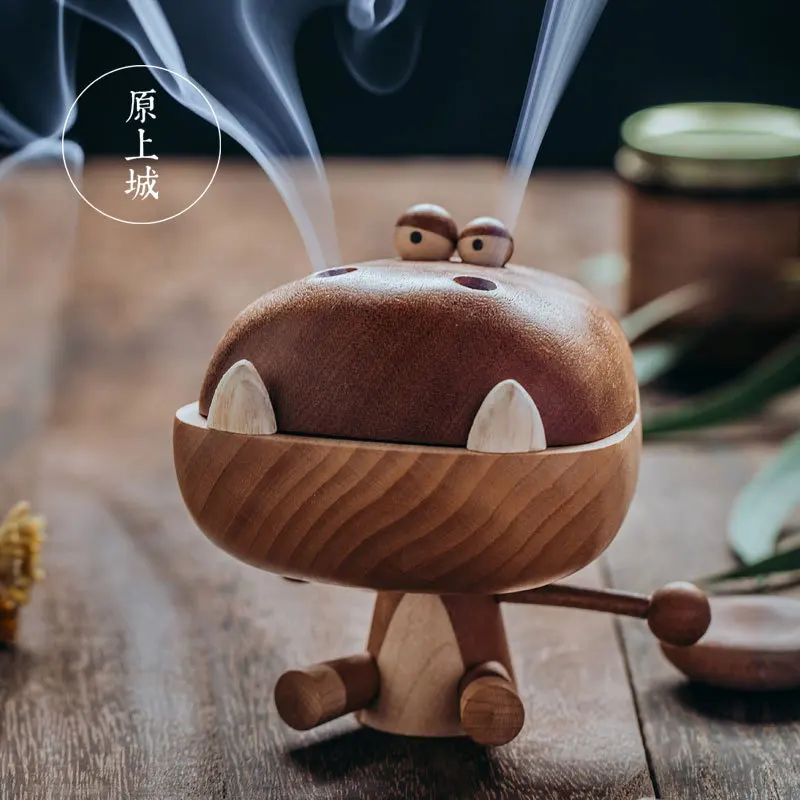 Wooden Angry Big Mouth Dragon Figurine Incense Burner Candy Storage Box Home Decor Modern Wood Craft Desk Decoration Accessories | Дом и сад
