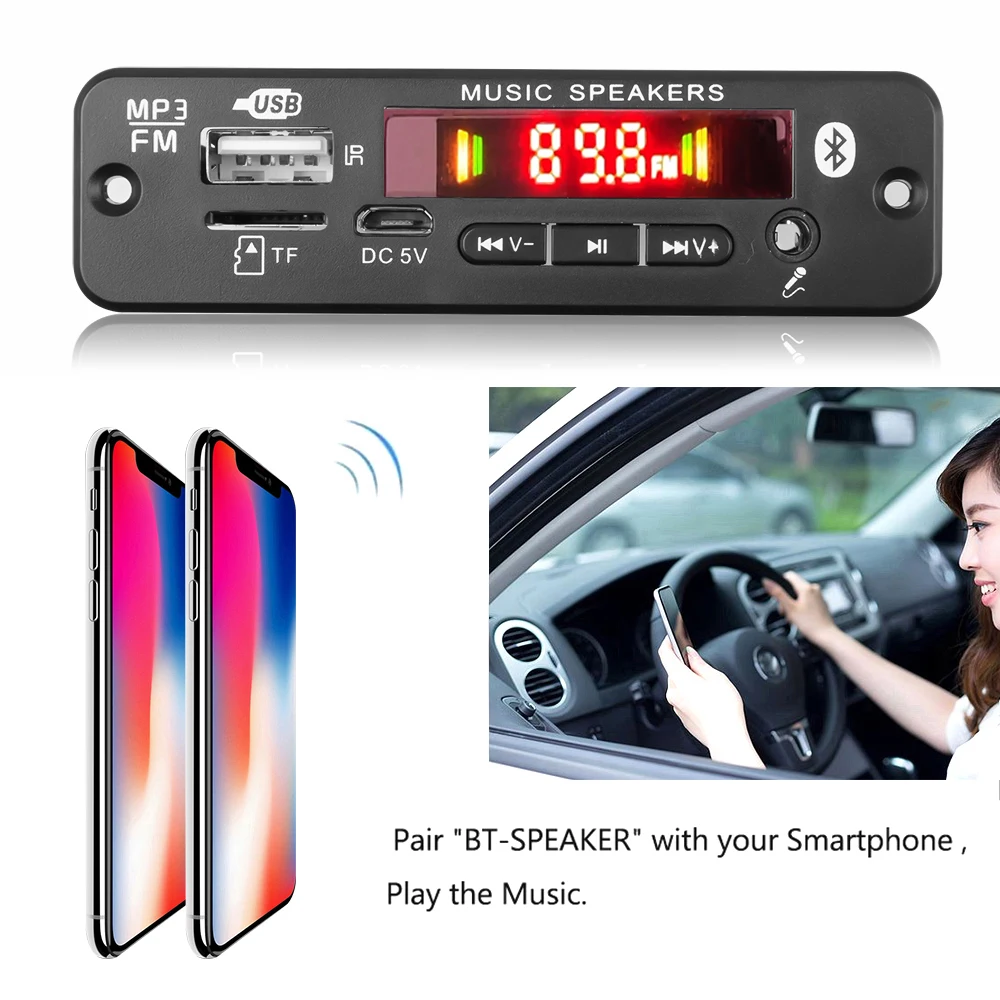 Kebidu 2*15/20/25/40/60W Amplifier 12V MP3 WMA WAV Decoder Board Bluetooth5.0 Wireless Music Audio Modul USB TF FM Radio For Car2*25W DC6v-18v2*20W 6-12V2*40W 7-24V microsoft zune