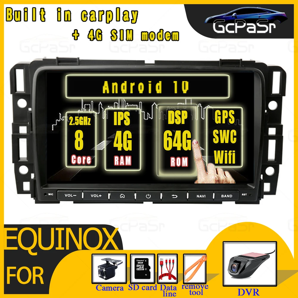 4G + 64 Android 10 IPS Радио DVD мультимедийный плеер для Chevrolet Equinox HHR Impala Monte Tahoe Silverado Buick Enclave