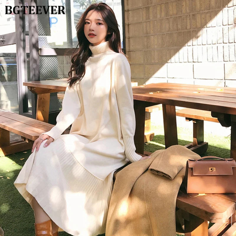 Najtaniej Eleganckie luźne kobiet sweter sukienka 2019 jesień zima sukienka kobiet linii Ruffles dzianiny sukienka Femm luźny pulower Vestidos