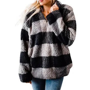 

Autumn MAXIORILL Hoodie худи Hoody women sweatshirt толстовка женская Plaid Print Plush Pocket Zipper Easy Sweatshirt #3