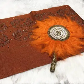 

Fashion 2019 design handfanFeather fan with ASO OKE matching for ladies wedding party use nigerian style fan